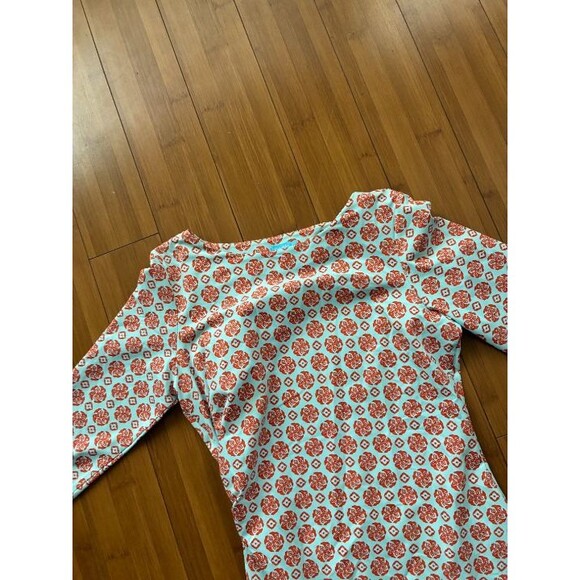 J. McLaughlin Dress Catalina Cloth Light Blue Orange Ikat Floral Print Large - Picture 3 of 5